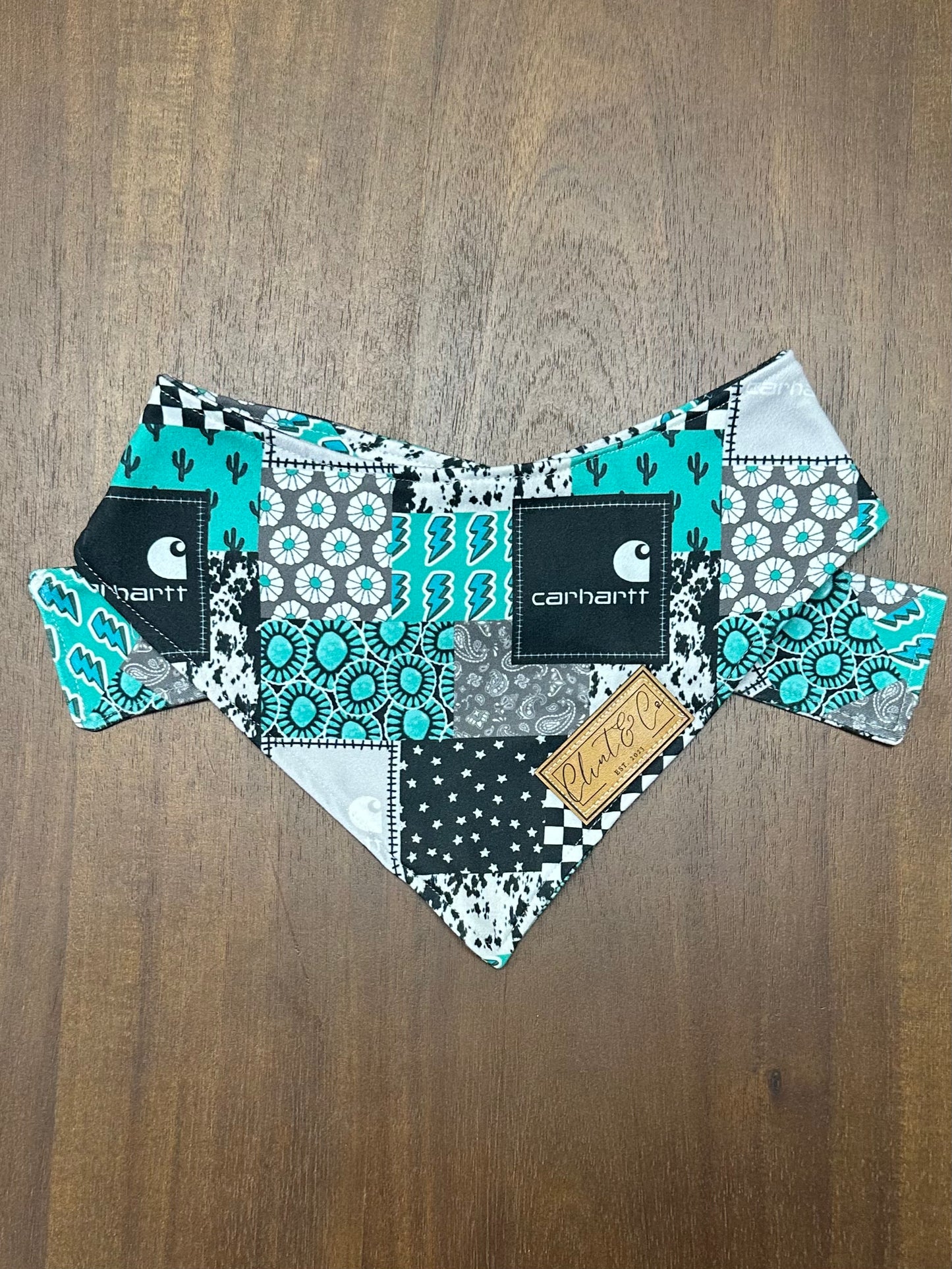 Teal and Black Carhartt Dog Bandana