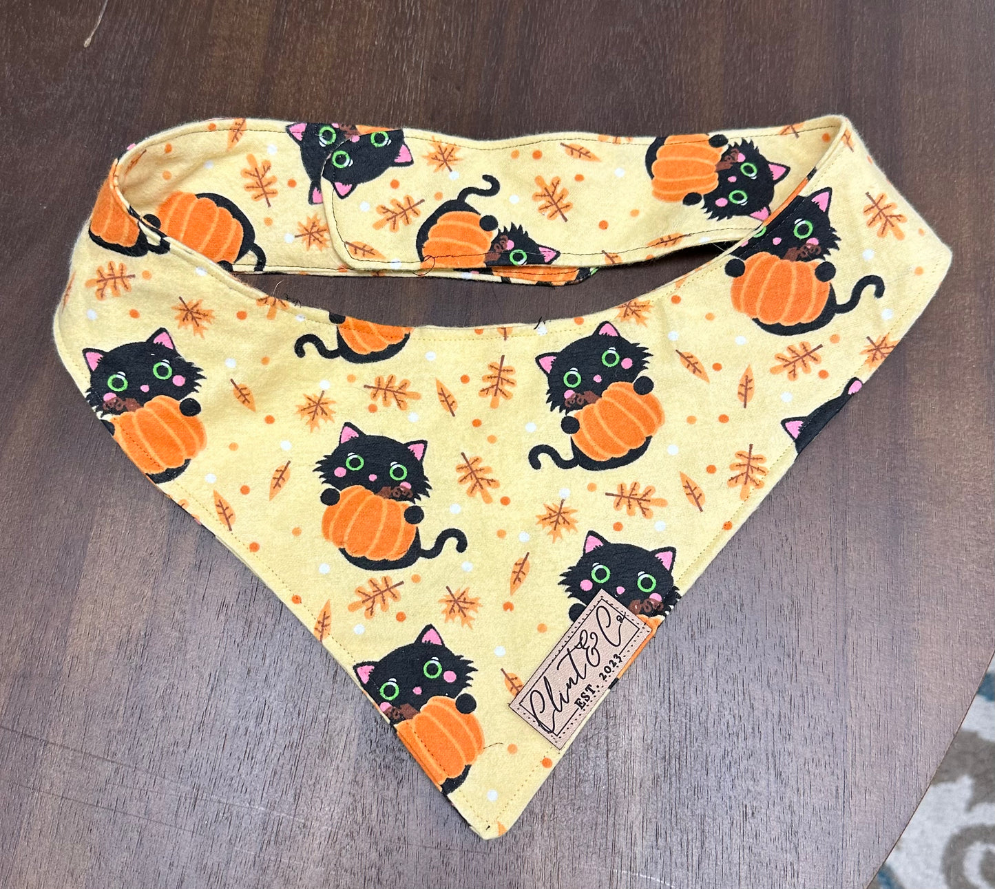 Cat & Pumpkin Bandana - Clint & Co Leather Patch