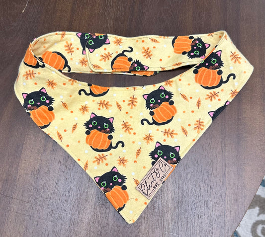 Cat & Pumpkin Bandana - Clint & Co Leather Patch