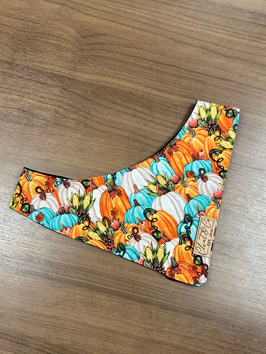 Fall Pumpkins Bandana - Clint & Co Leather Patch