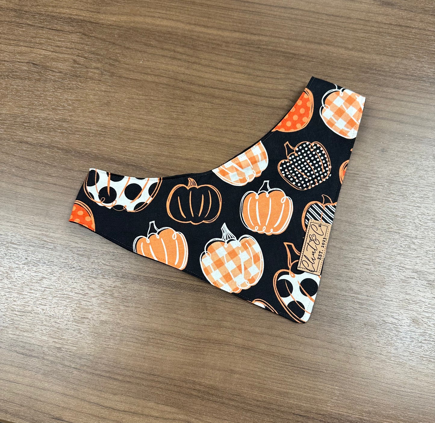 Fun Pumpkin Bandana - Clint & Co Leather Patch