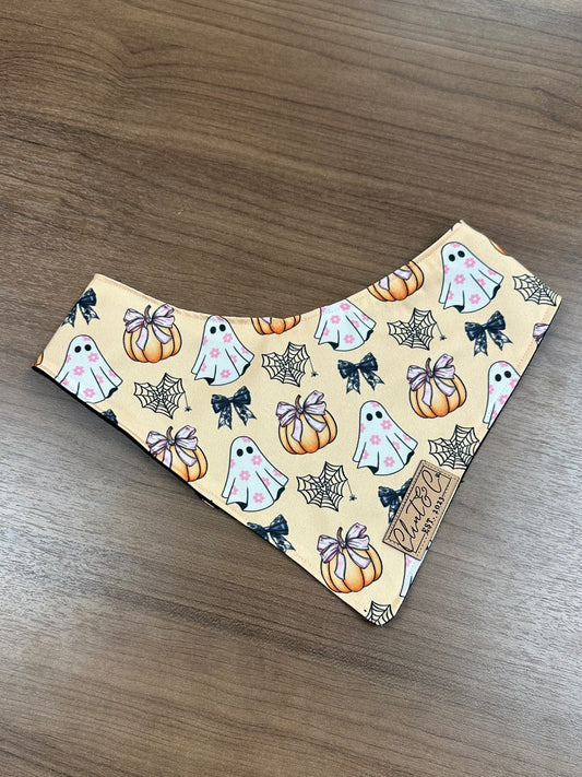 Ghosts and Pumpkin Bandana - Clint & Co Leather Patch