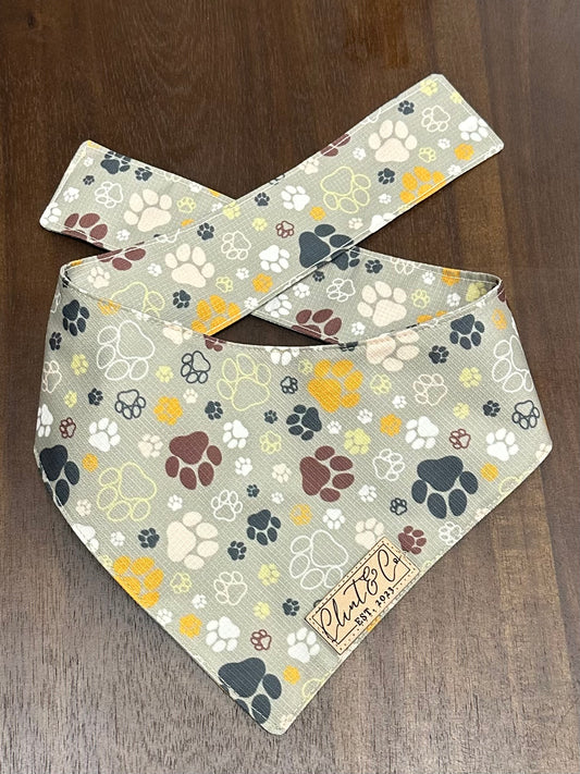 Brown Multicolored Paw Print Dog Bandanas
