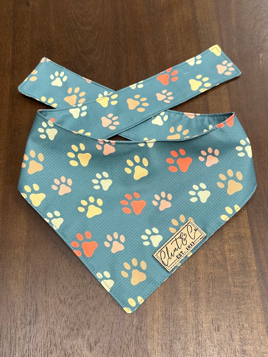 Teal Multicolored Paw Print Dog Bandanas